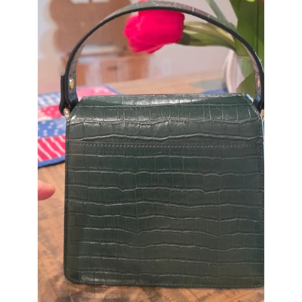 JW PEI Dark Green Croc Embossed‎ Vegan Leather Top Handle Flap Bag Gold Hardware